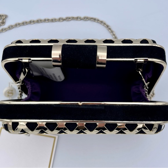 SHIRALEAH 🖤 NWT ‘Jean Minaudiere’ Black & Gold Evening Clutch - Picture 7 of 13
